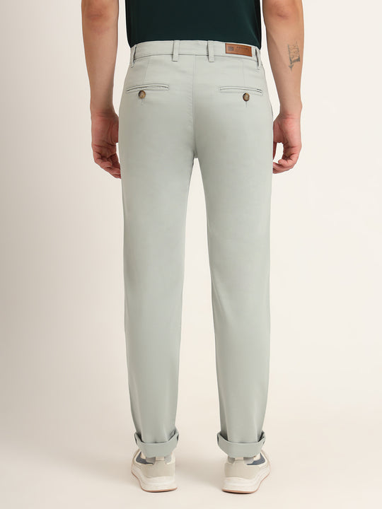 Premium Cotton Stretch Light Cyan Solid Men'S Regular Fit Trouser