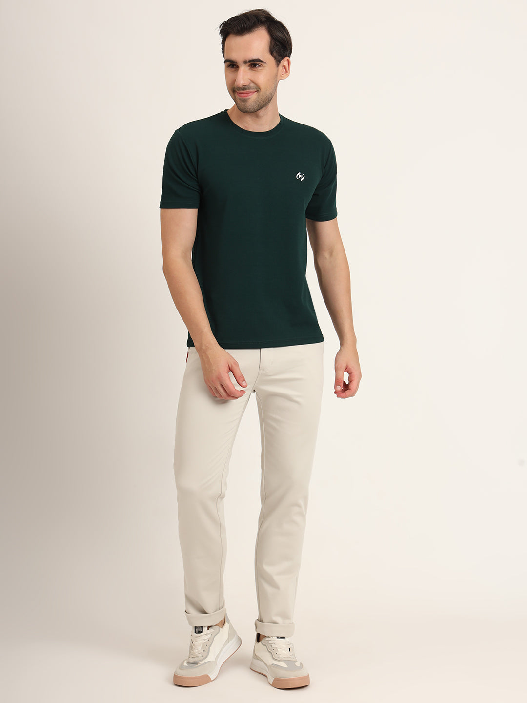 Premium Cotton Stretch Beige Solid Men'S Regular Fit Trouser