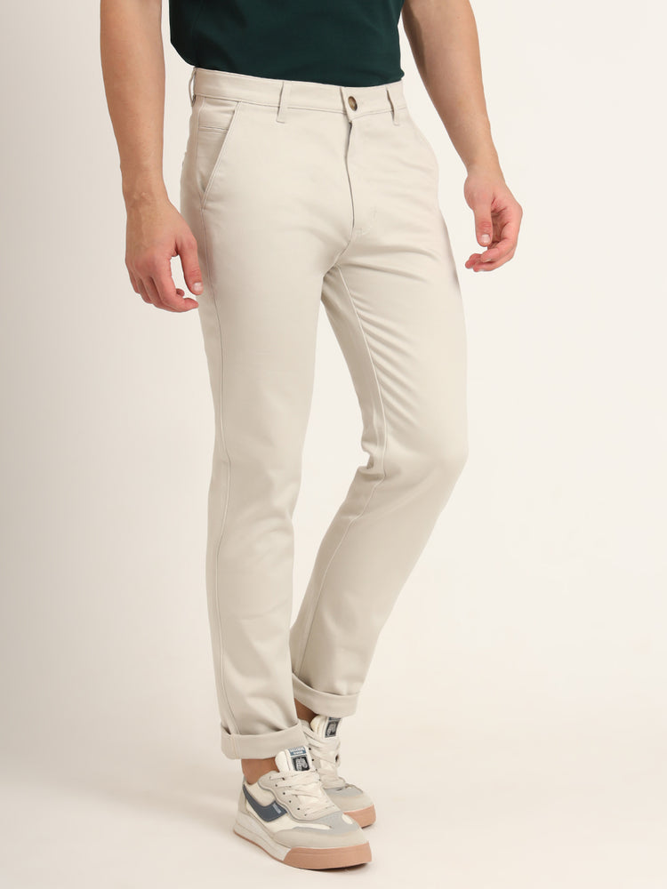 Premium Cotton Stretch Beige Solid Men'S Regular Fit Trouser