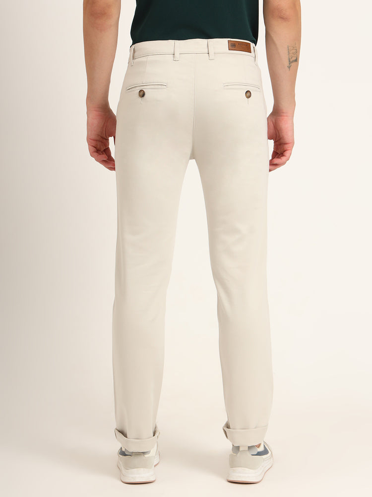Premium Cotton Stretch Beige Solid Men'S Regular Fit Trouser