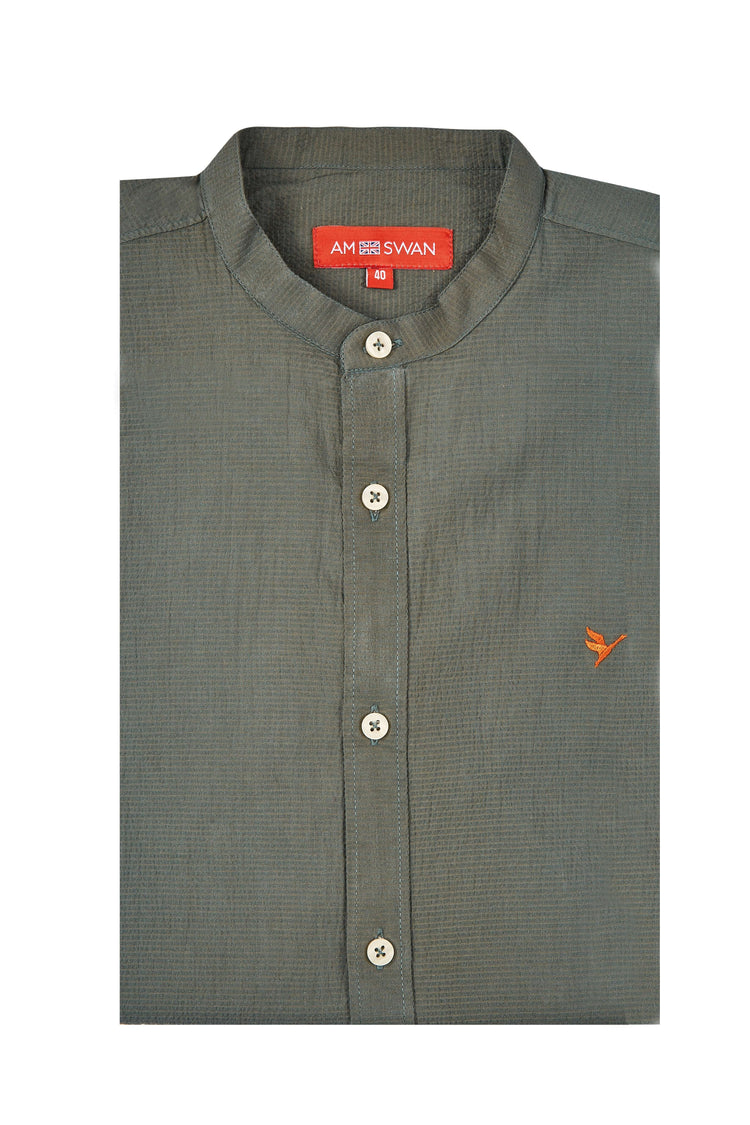 Amswan Premium Men'S Grey Crinkle Cotton Shirt - Mandarin Collar, Long Sleeves