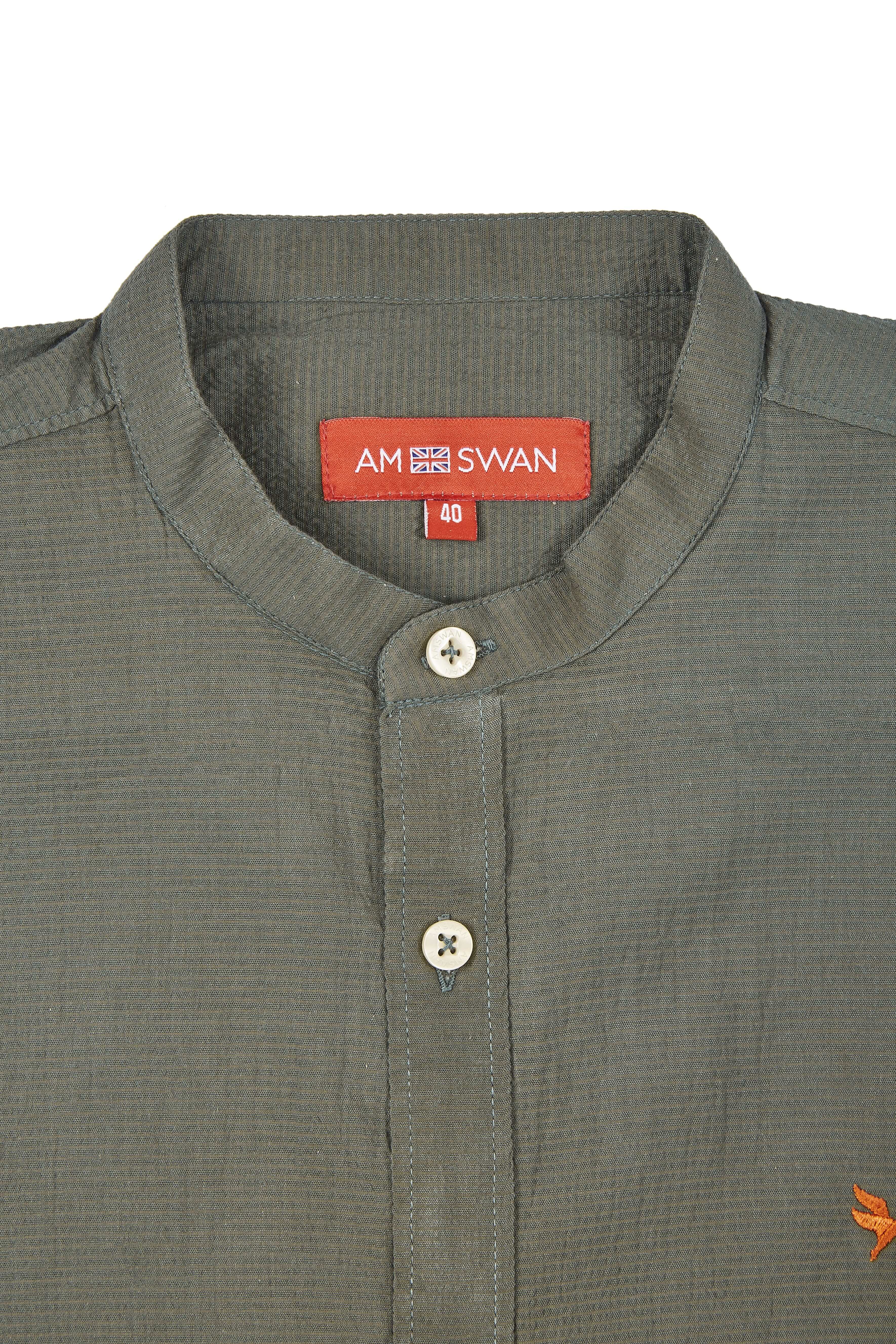 Amswan Premium Men'S Grey Crinkle Cotton Shirt - Mandarin Collar, Long Sleeves