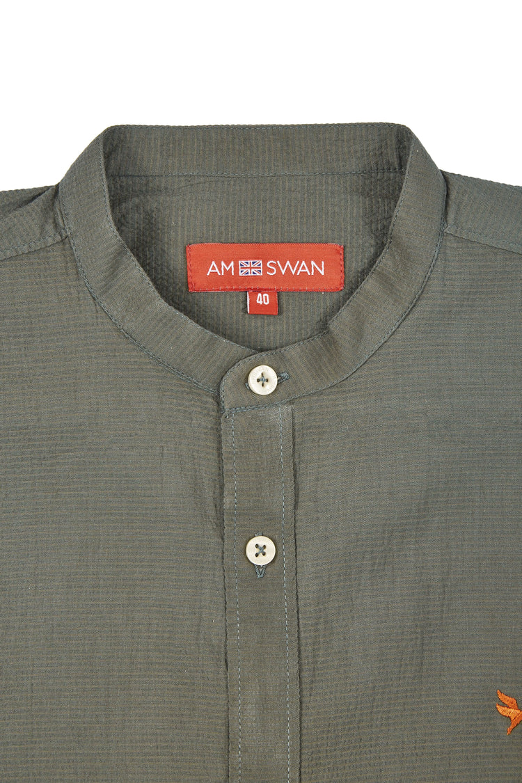 Amswan Premium Men'S Grey Crinkle Cotton Shirt - Mandarin Collar, Long Sleeves