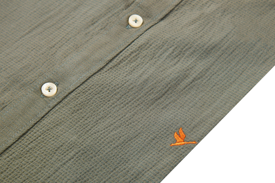 Amswan Premium Men'S Grey Crinkle Cotton Shirt - Mandarin Collar, Long Sleeves