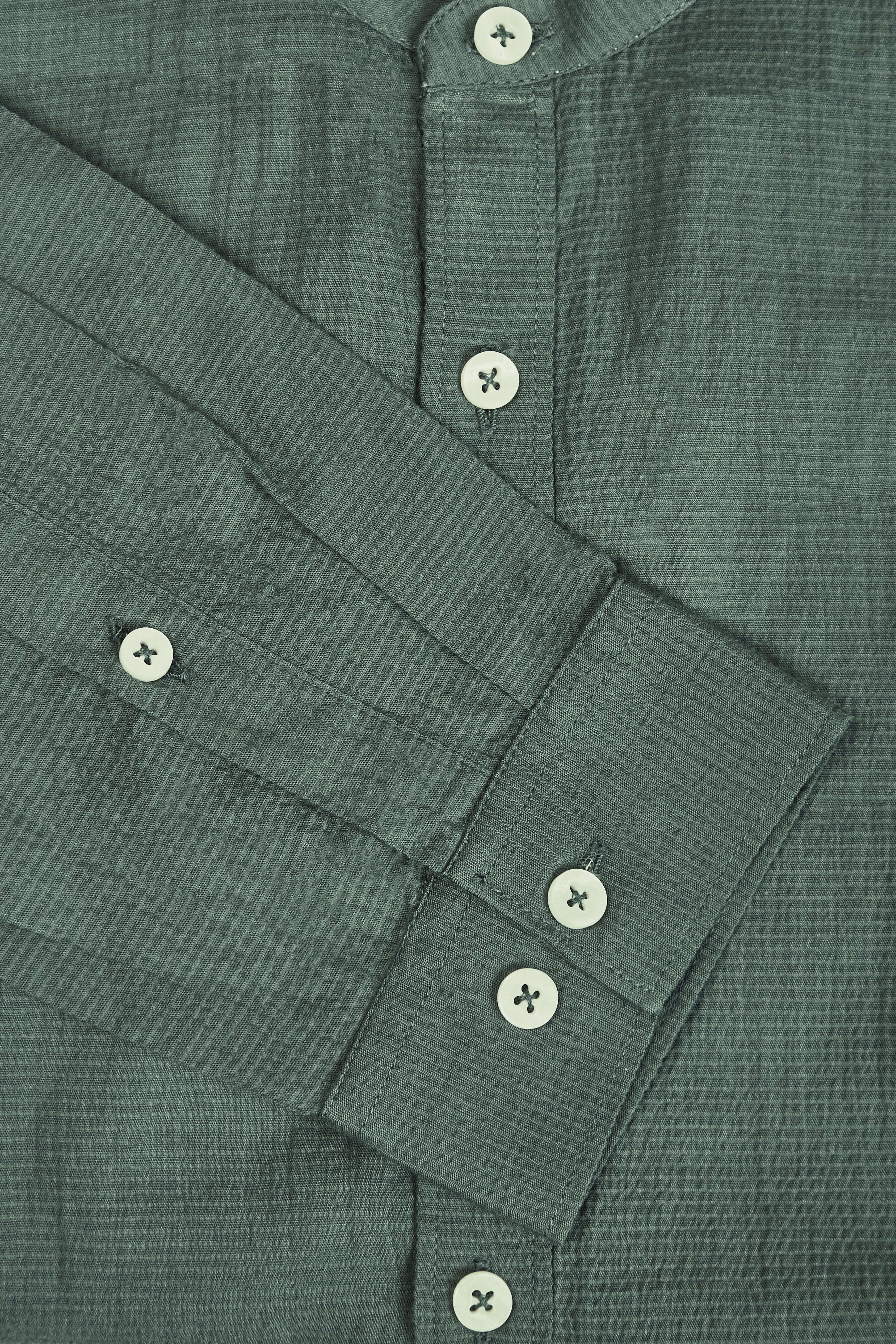 Amswan Premium Men'S Green Crinkle Cotton Shirt - Mandarin Collar, Long Sleeves