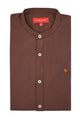 Premium Men'S Brown Crinkle Cotton Shirt - Mandarin Collar, Long Sleeves
