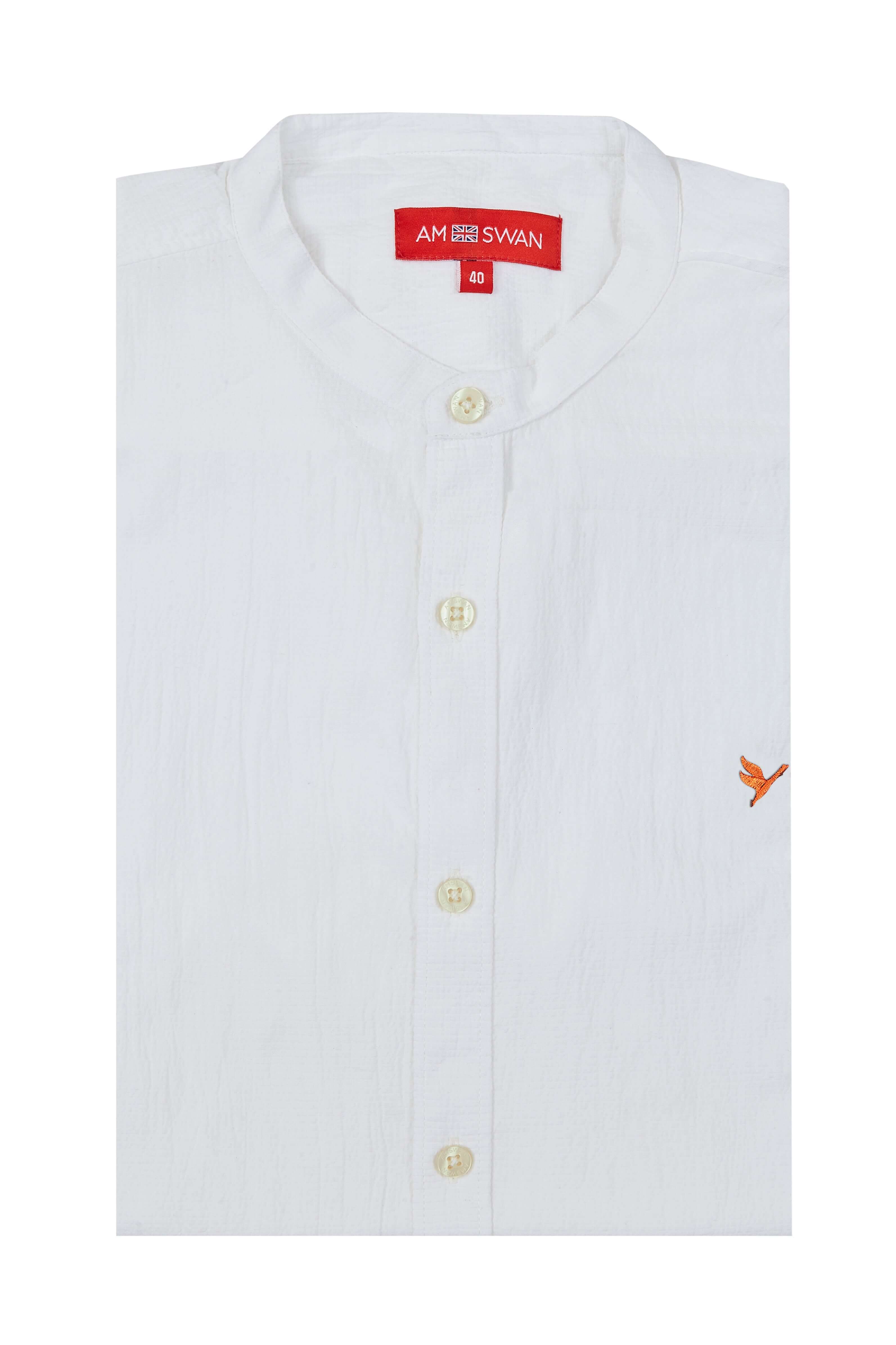 Amswan Premium Men'S Crinkle Cotton Shirt - Mandarin Collar, Long Sleeves