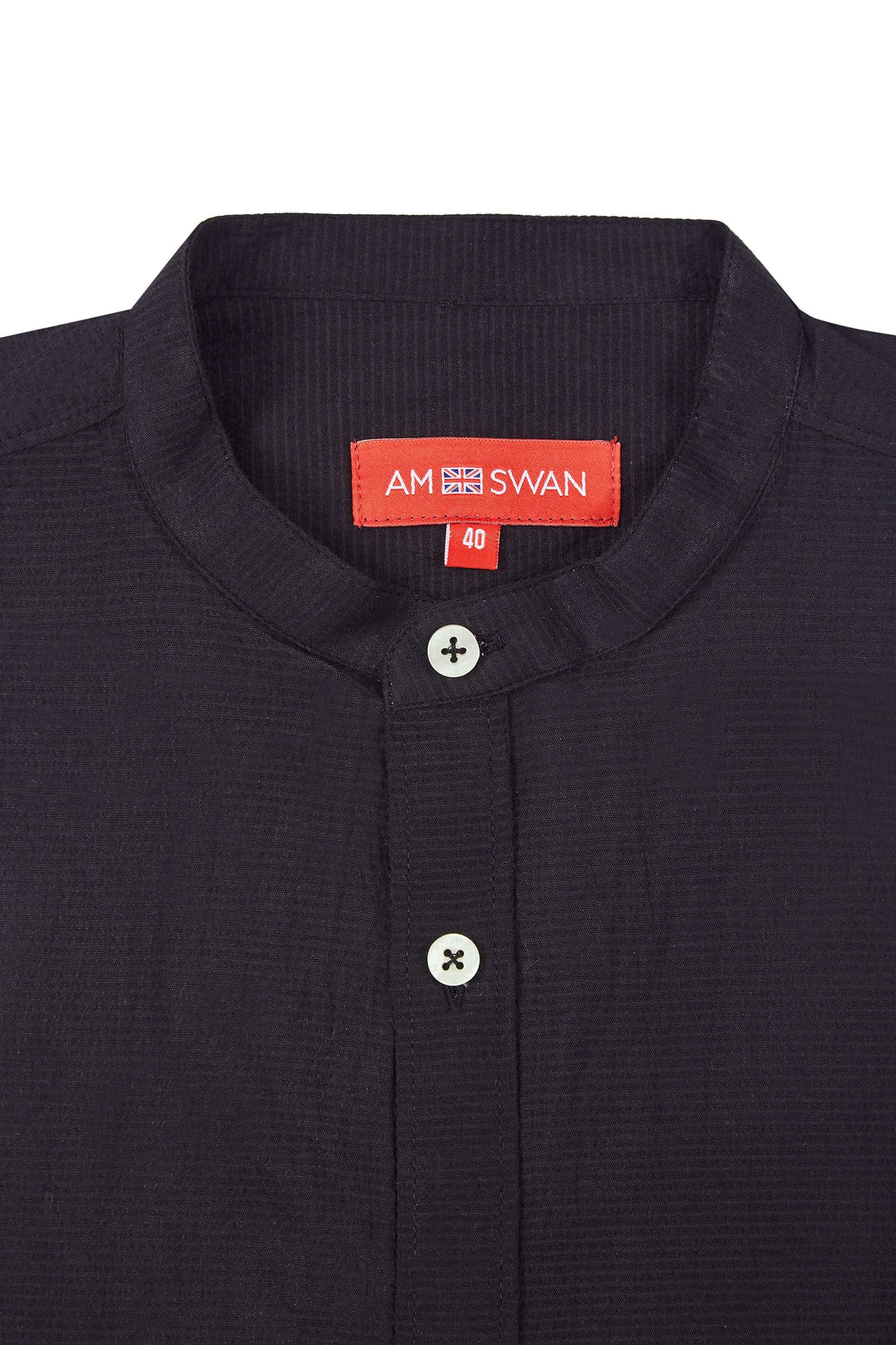 Amswan Premium Men'S Black Crinkle Cotton Shirt - Mandarin Collar, Long Sleeves