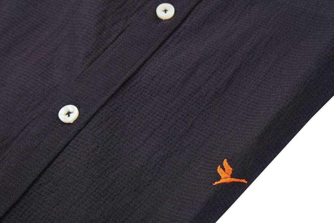 Amswan Premium Men'S Black Crinkle Cotton Shirt - Mandarin Collar, Long Sleeves