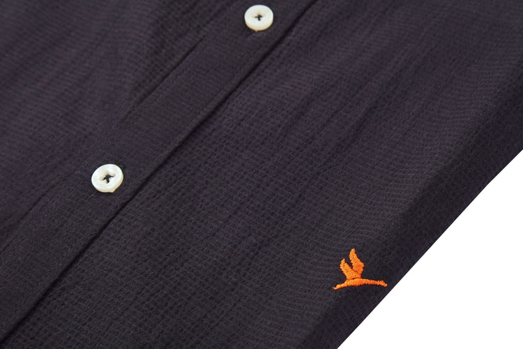 Amswan Premium Men'S Black Crinkle Cotton Shirt - Mandarin Collar, Long Sleeves