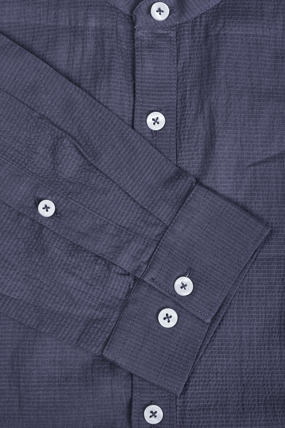 Amswan Premium Men'S Blue Crinkle Cotton Shirt - Mandarin Collar, Long Sleeves