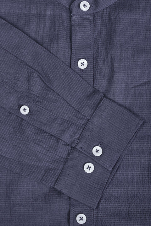 Amswan Premium Men'S Blue Crinkle Cotton Shirt - Mandarin Collar, Long Sleeves