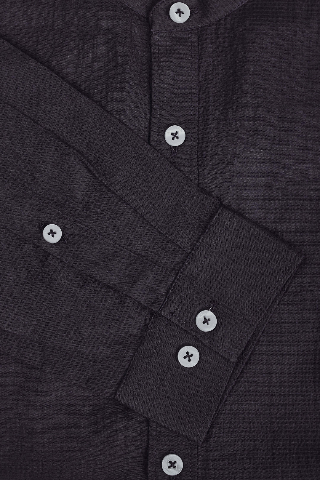 Amswan Premium Men'S Black Crinkle Cotton Shirt - Mandarin Collar, Long Sleeves