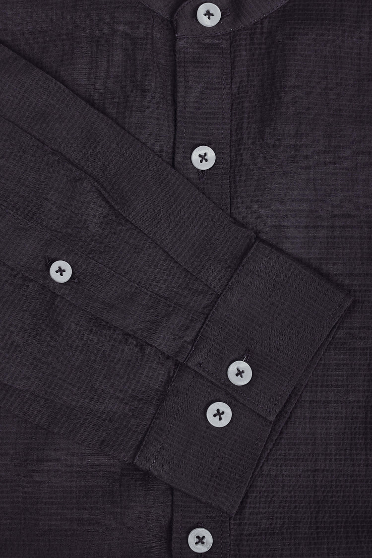 Amswan Premium Men'S Black Crinkle Cotton Shirt - Mandarin Collar, Long Sleeves