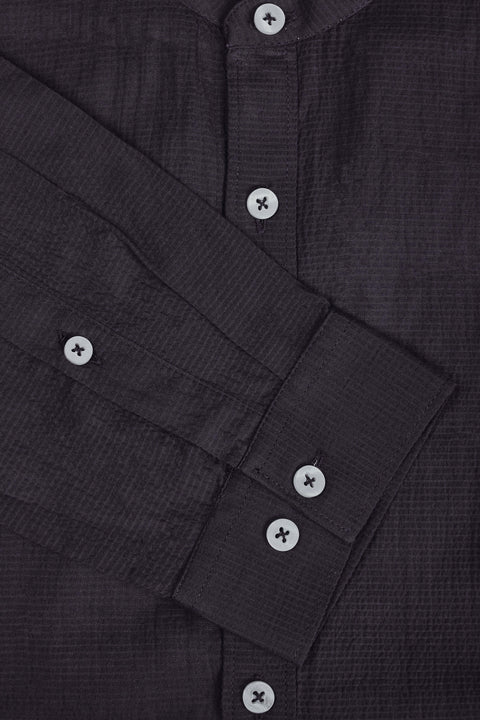 Amswan Premium Men'S Black Crinkle Cotton Shirt - Mandarin Collar, Long Sleeves