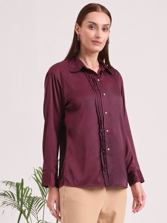 Tailored Fit European Satin Shirt With Pleated Placket