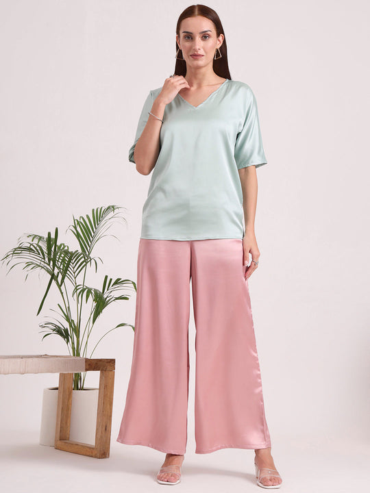 European Satin Regular Fit Flared Trouser