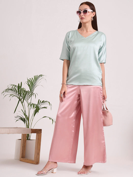 European Satin Regular Fit Flared Trouser
