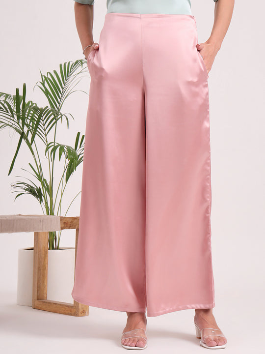 European Satin Regular Fit Flared Trouser