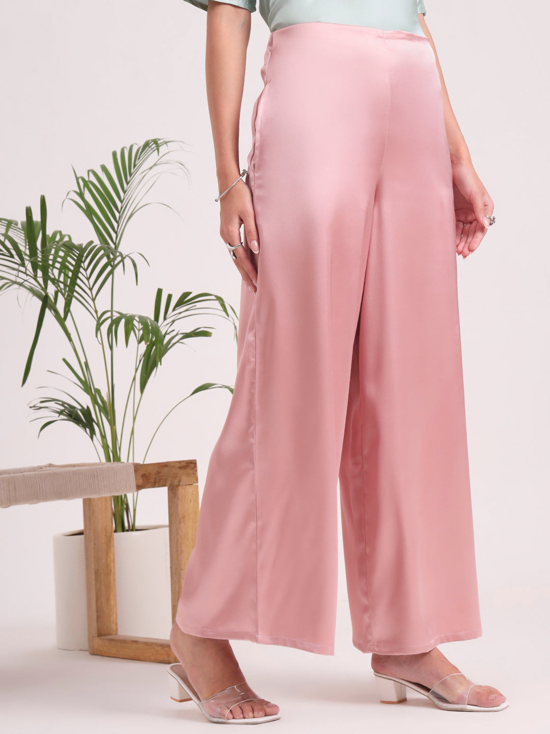 European Satin Regular Fit Flared Trouser