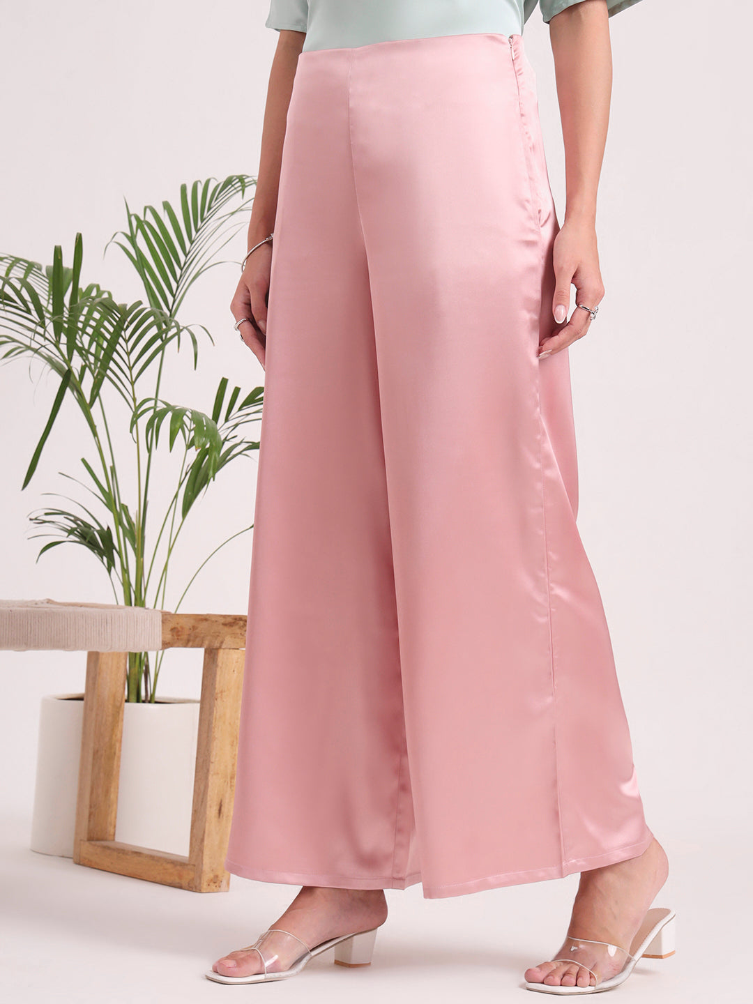 European Satin Regular Fit Flared Trouser