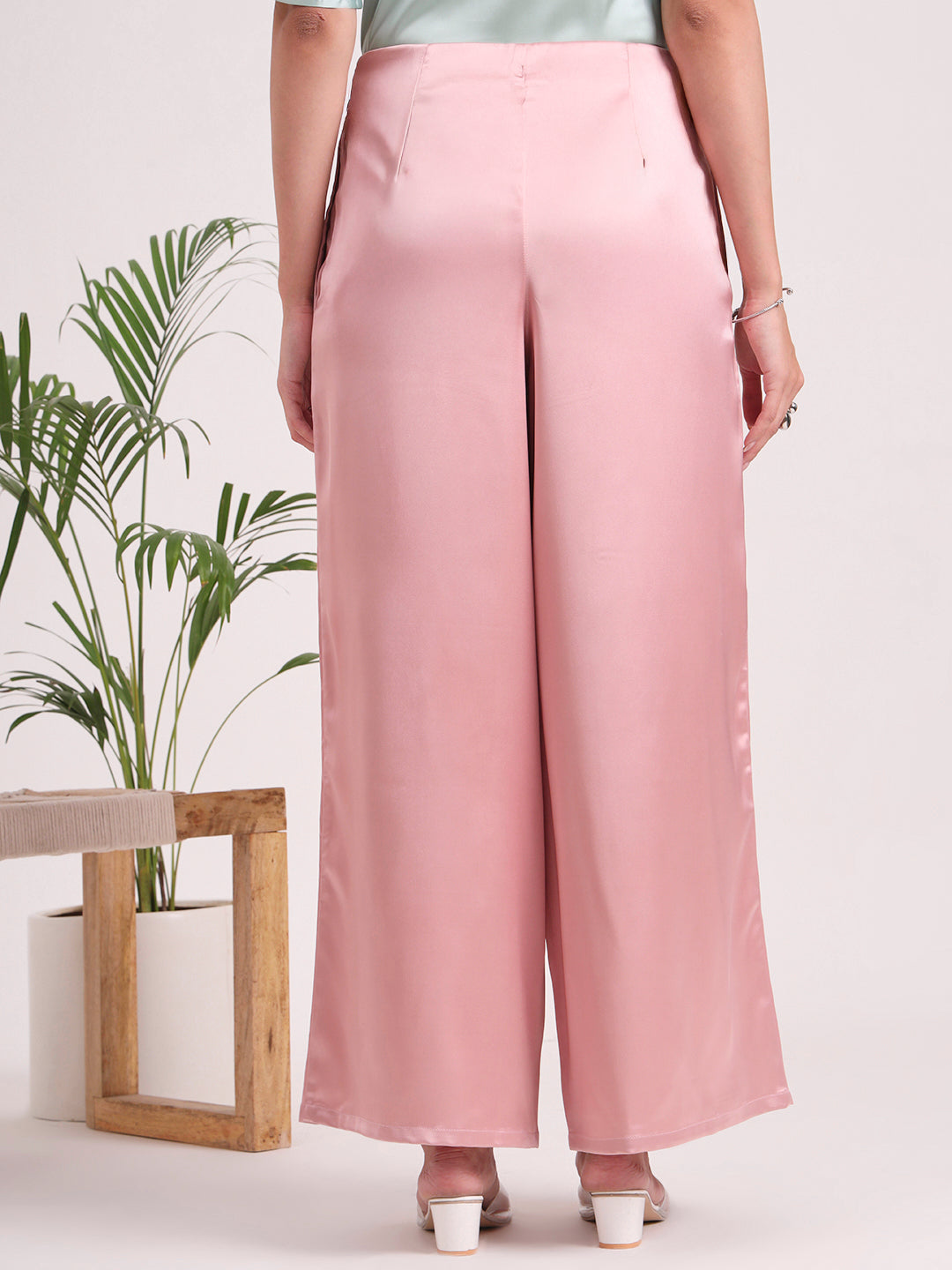 European Satin Regular Fit Flared Trouser