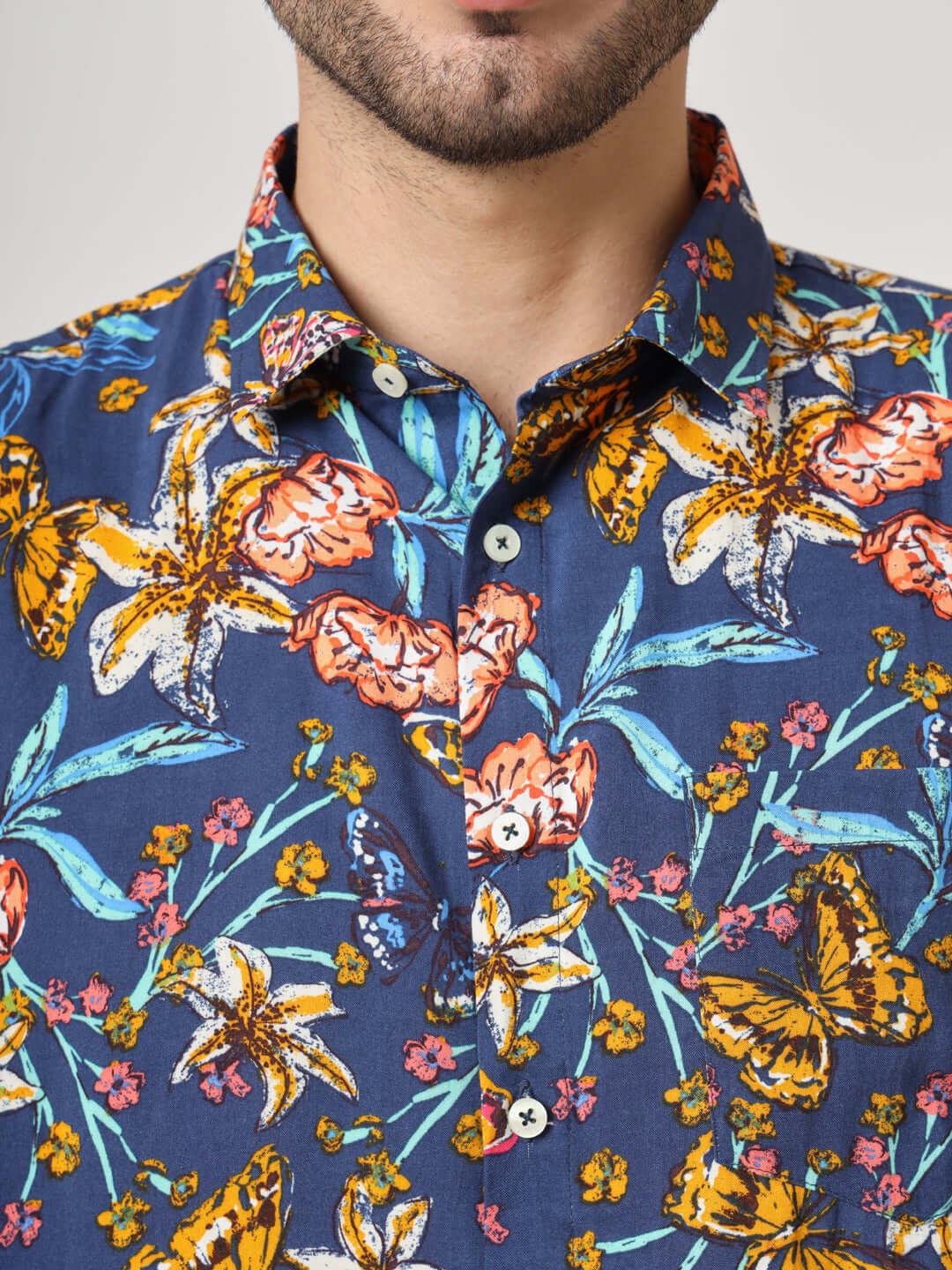 Navy Jungle Print Premium Rayon Shirt