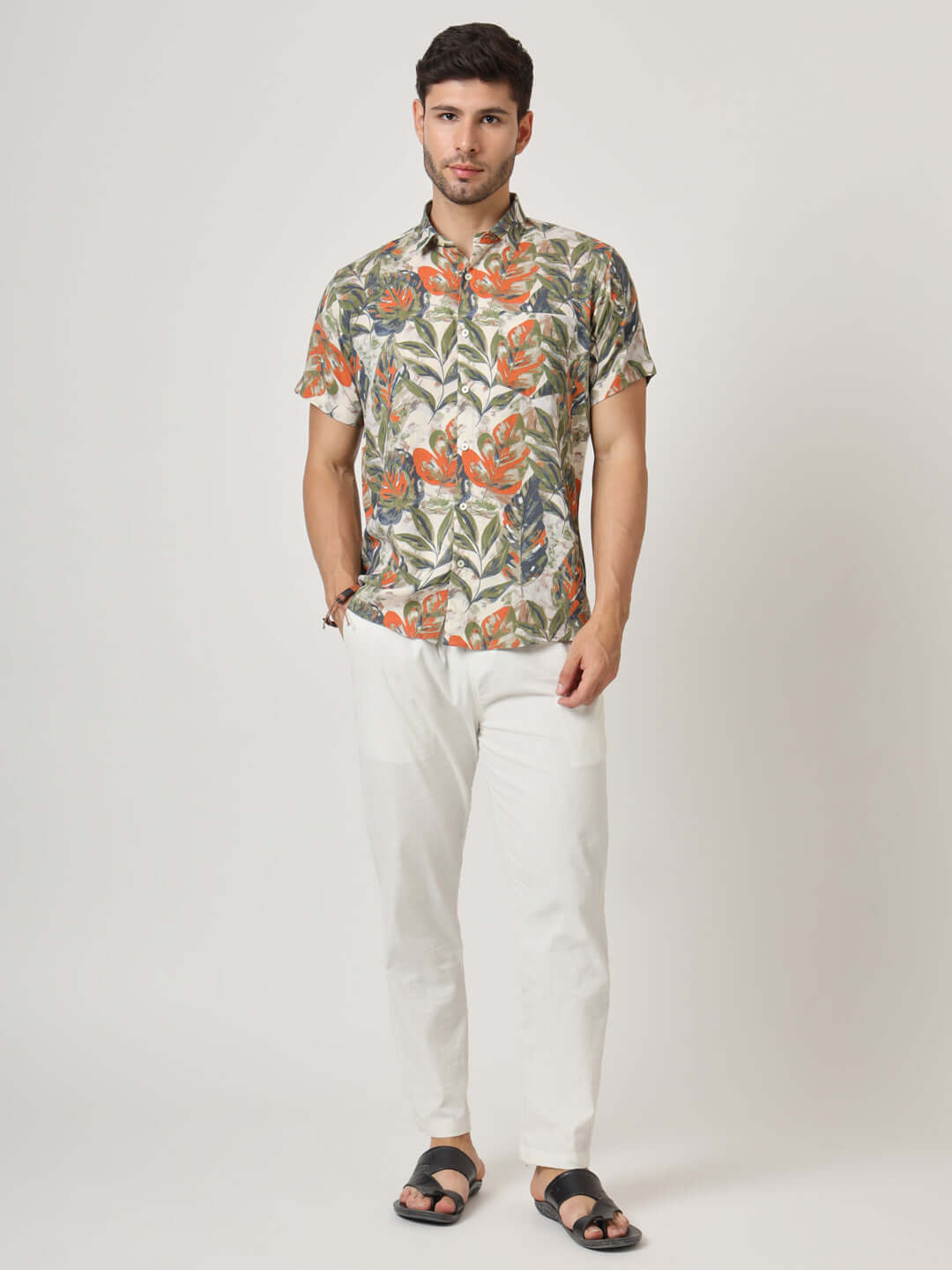 Multicolor Leaf Print Premium Rayon Shirt