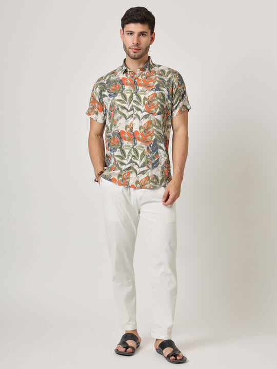 Multicolor Leaf Print Premium Rayon Shirt