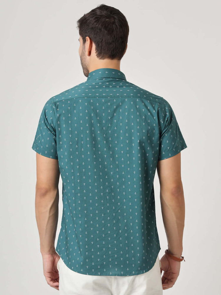 Green Anchor Print Premium Cotton Shirt
