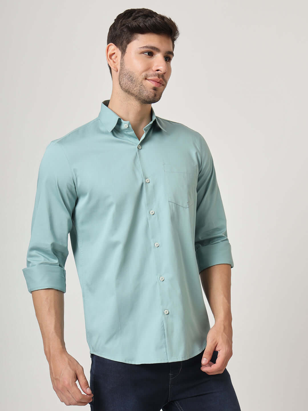 Premium Cotton Satin Greyish Green Shirt