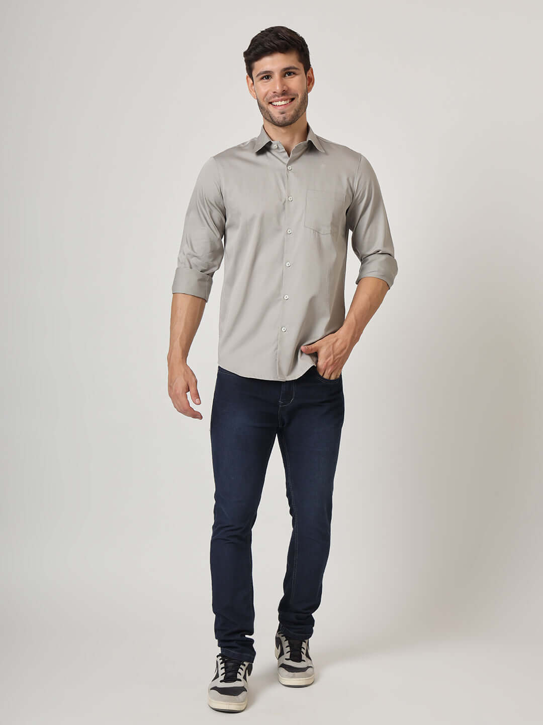Premium Cotton Satin Grey Shirt