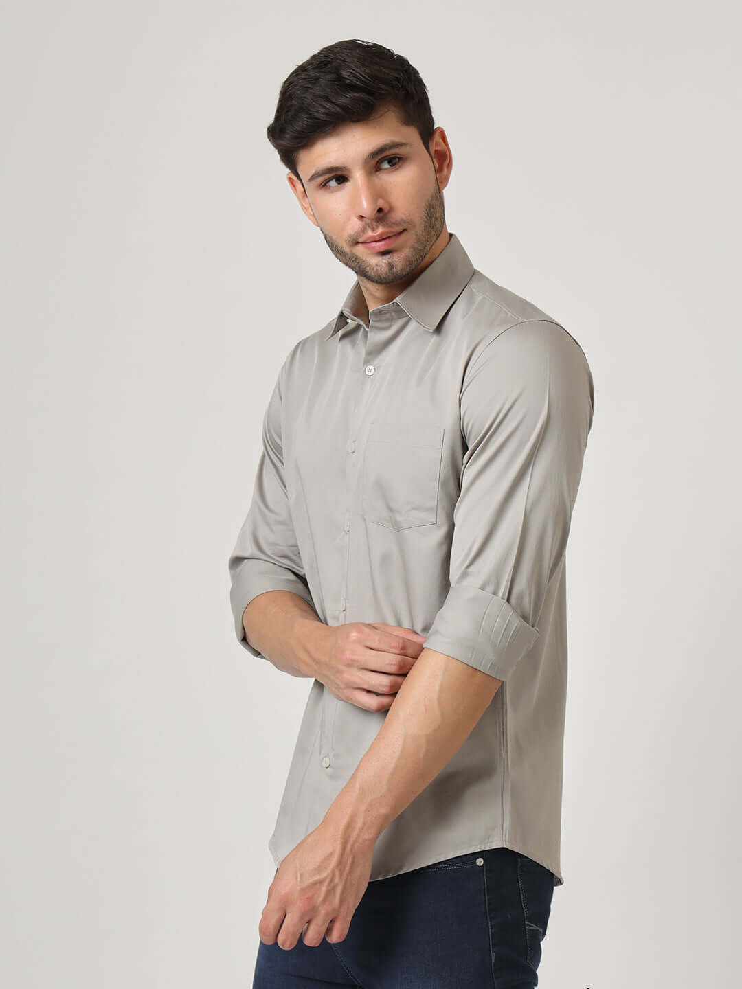 Premium Cotton Satin Grey Shirt