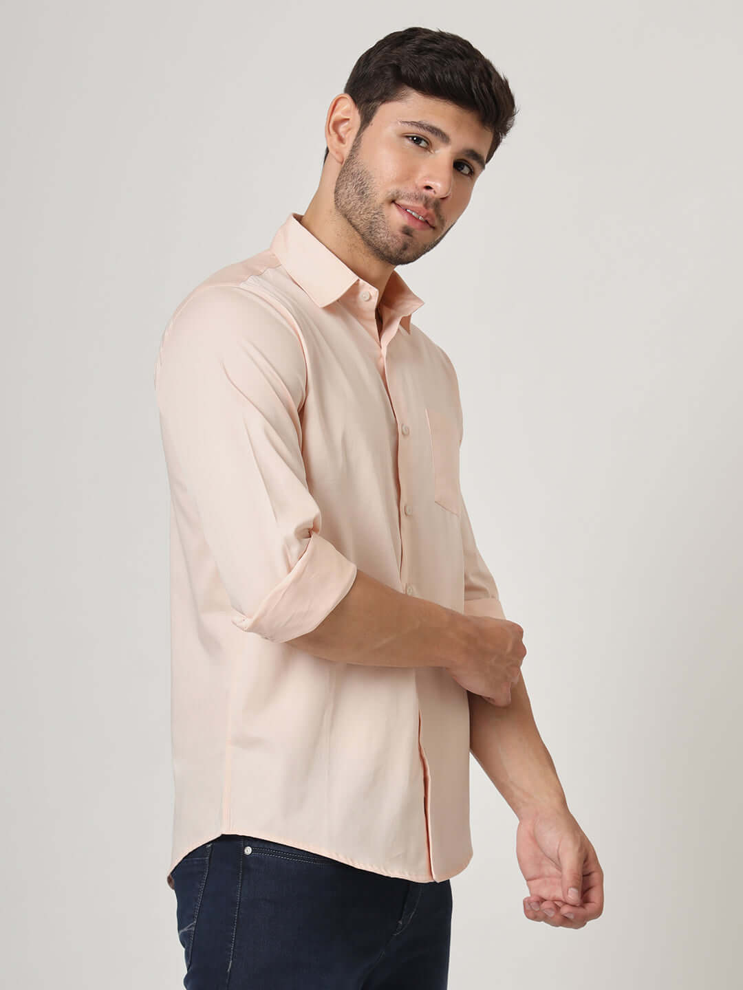 Premium Cotton Satin Peach Shirt