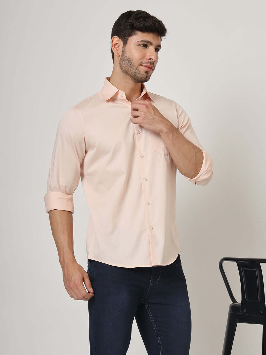 Premium Cotton Satin Peach Shirt