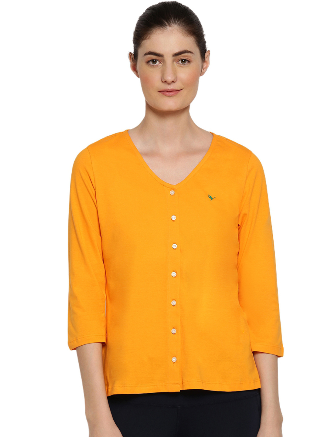 Womens Premium Cotton 3/4 Sleeve V- Neck Tops