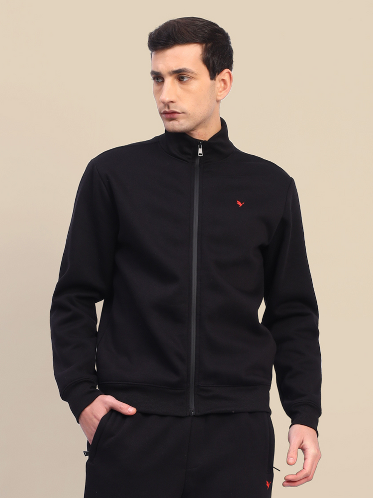 Amswan Men'S Black Stylish And Comfortable Full Zipper Sweatshirts