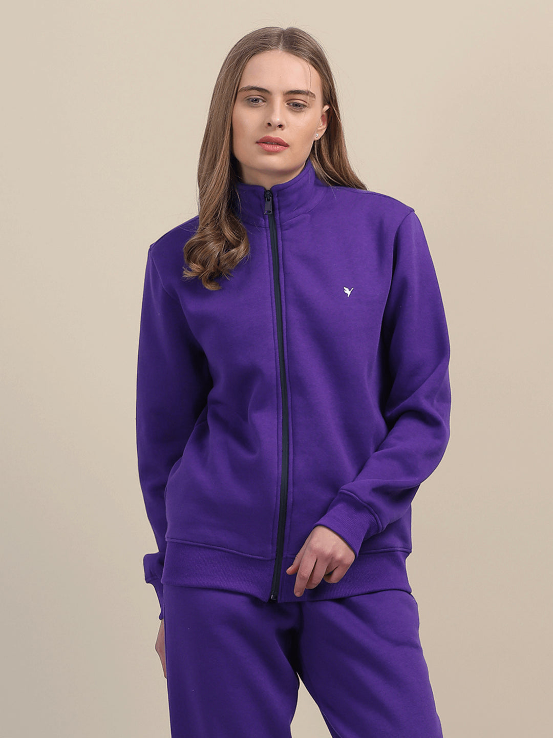 Amswan Premium Cotton Women'S Purple Zip-Up Sweatshirt