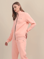 Amswan Premium Cotton Women'S Peach Zip-Up Sweatshirt