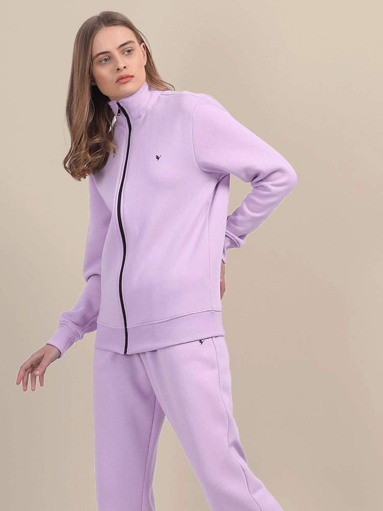 Amswan Premium Cotton Women'S Lilac Zip-Up Sweatshirt