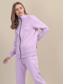 Amswan Premium Cotton Women'S Lilac Zip-Up Sweatshirt
