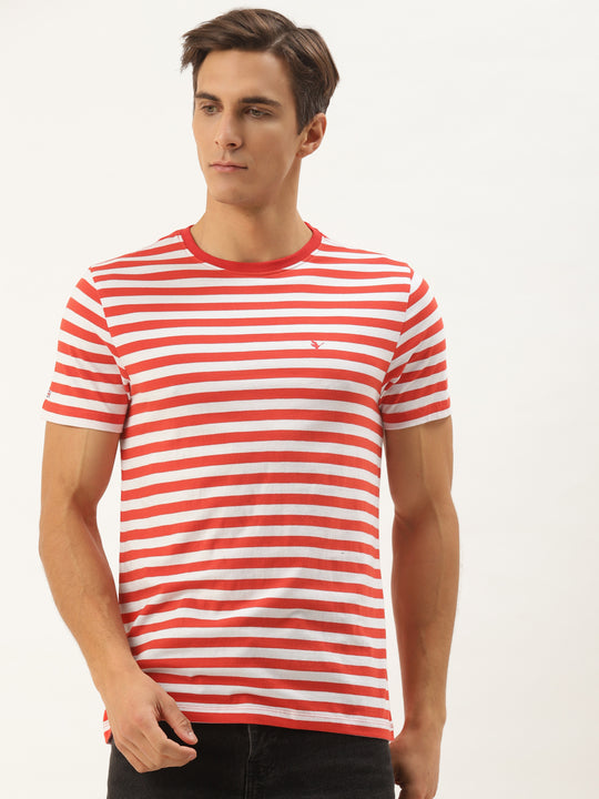 Mens Premium Cotton Striped Half Sleeve Crew Neck T-Shirts