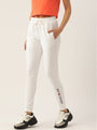 Womens Premium White Cotton Lycra Smart Fit Printed Track Pant