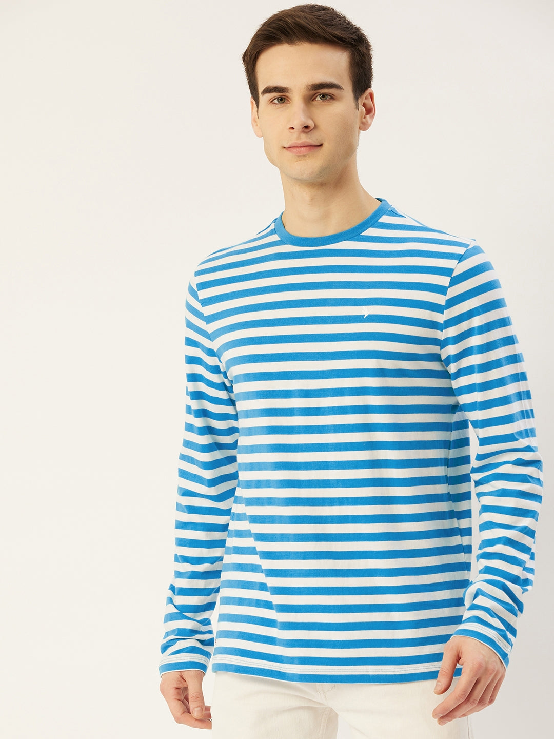 Mens Premium Cotton Striped Full Sleeve Crew Neck T-Shirts
