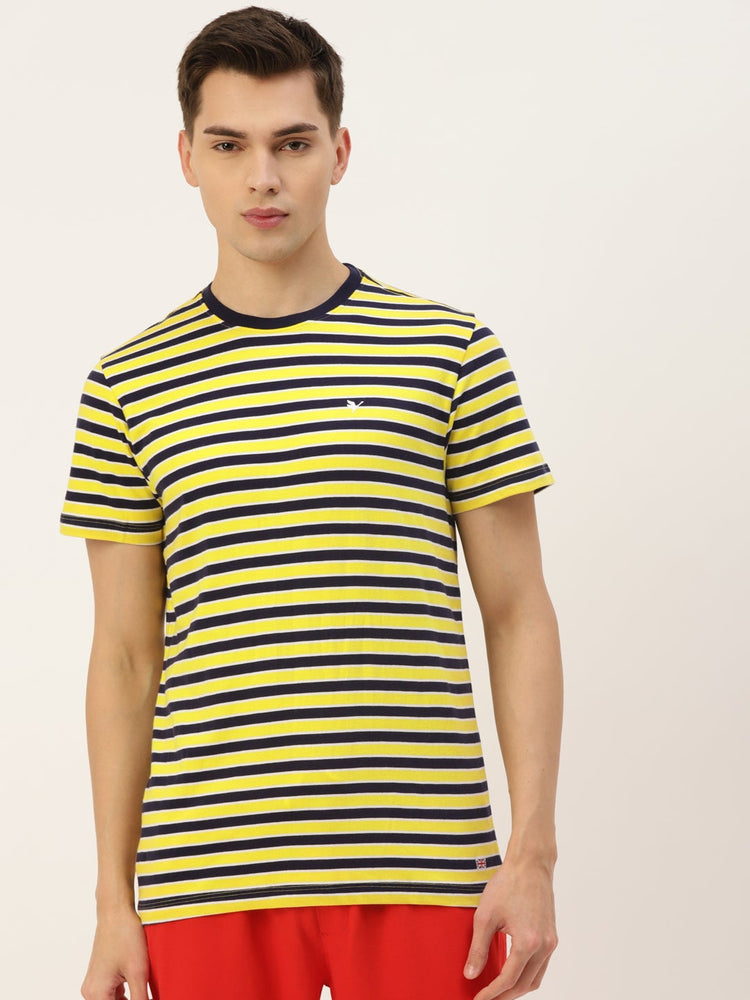 Mens Premium Cotton Striped Half Sleeve Crew Neck T-Shirts