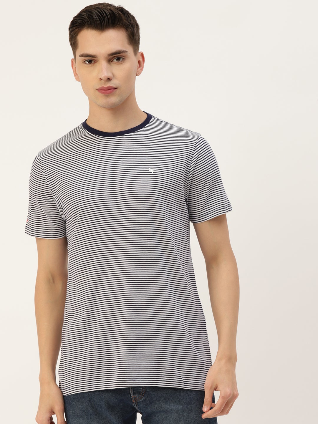 Mens Premium Cotton Striped Half Sleeve Crew Neck T-Shirts