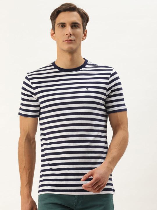 Mens Premium Cotton Striped Half Sleeve Crew Neck T-Shirts