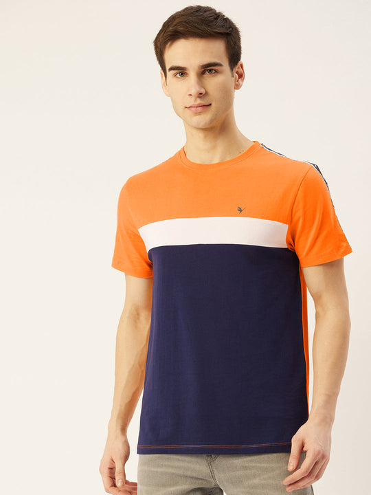 Mens Cotton Rich Lycra Colourblock Graphic Half Sleeve Crew Neck T-Shirts