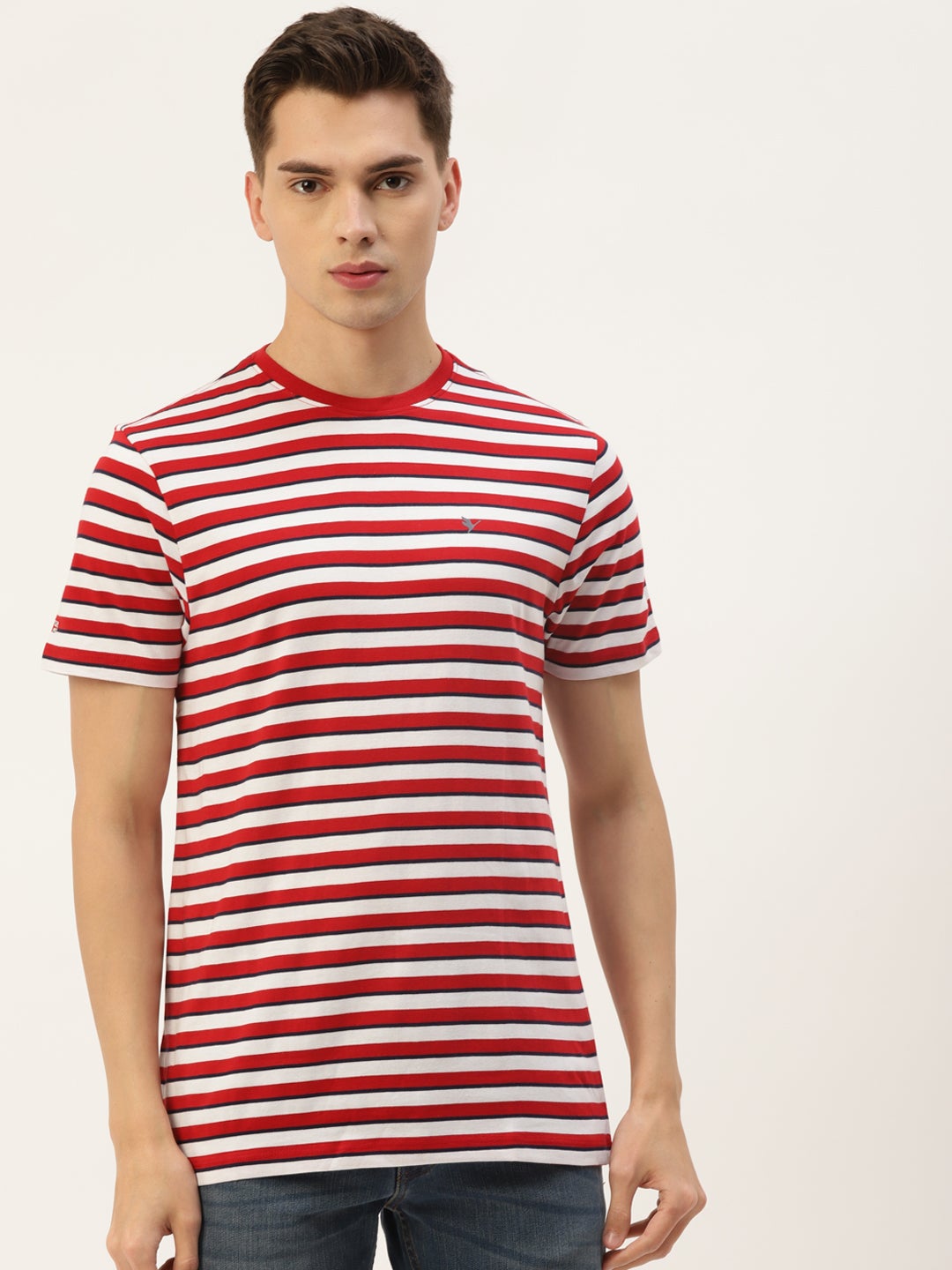 Mens Premium Cotton Striped Half Sleeve Crew Neck T-Shirts