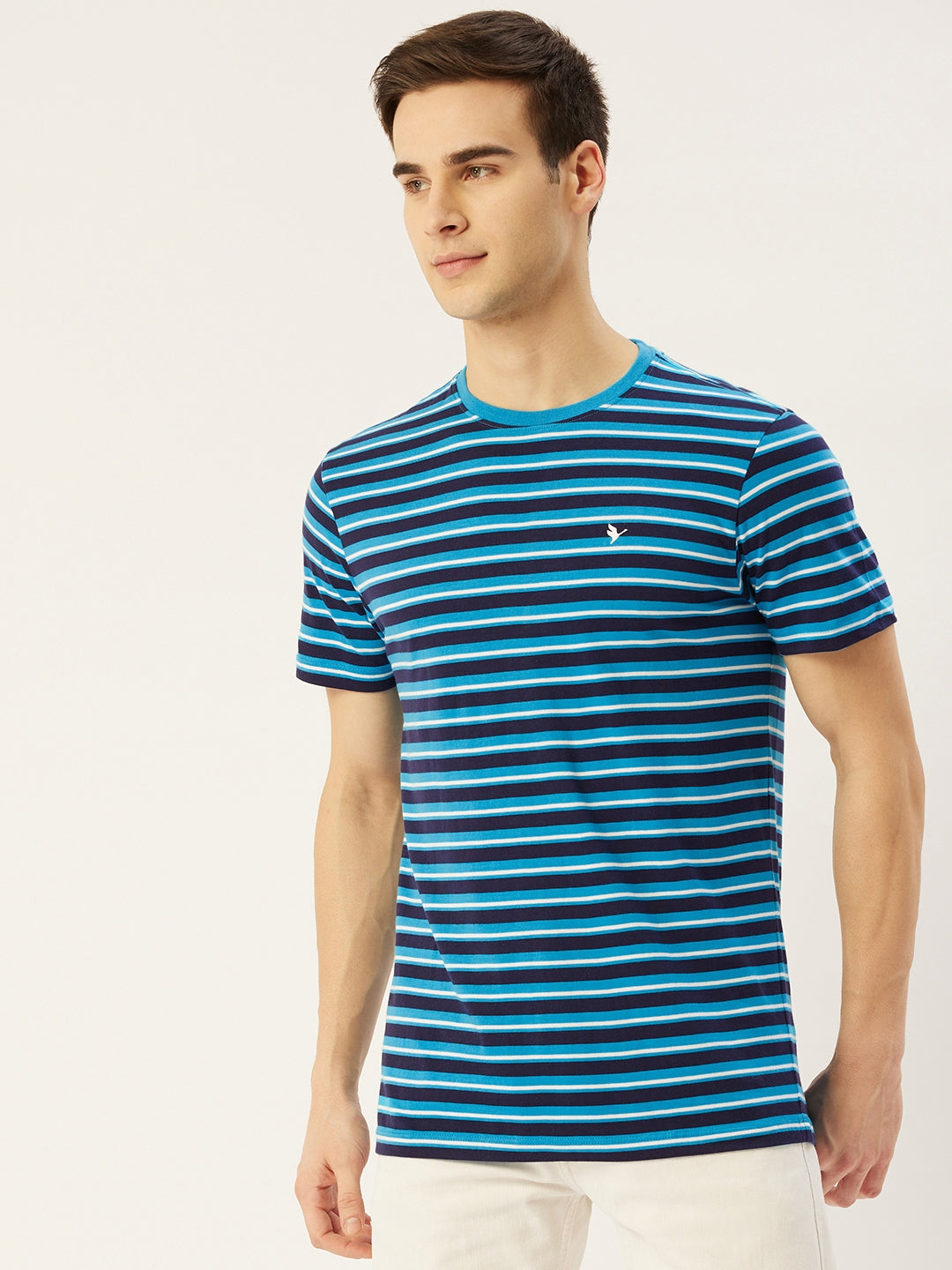 Mens Premium Cotton Striped Half Sleeve Crew Neck T-Shirts
